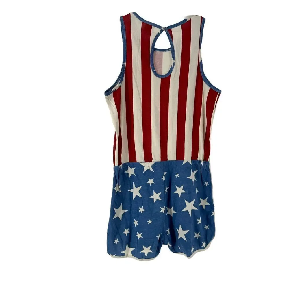 Junk Food American Flag Romper Size S 4th Of July Patriotic Sleeveless Pockets